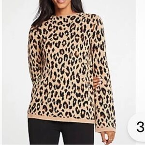 Ann Taylor Tan and Black Leopard Print Wool Cotton Blend Sweater Large